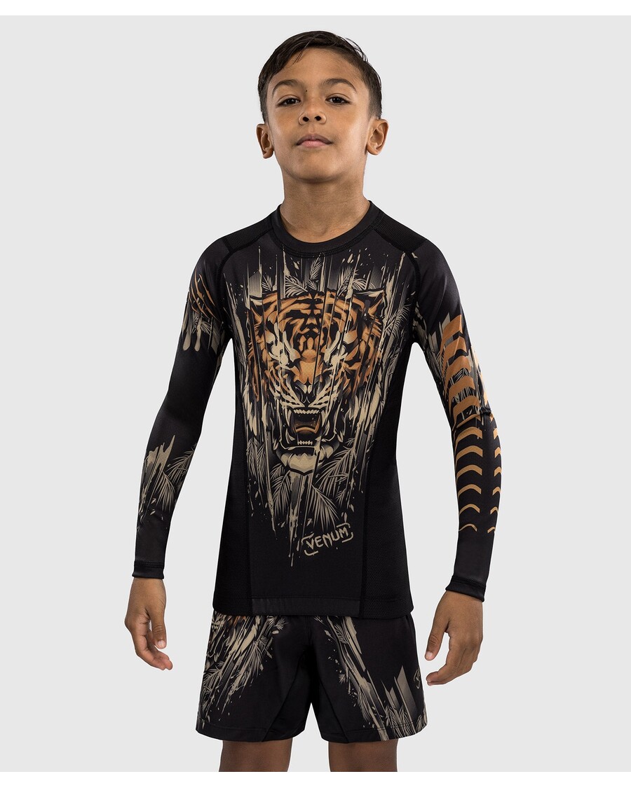 Venum Tiger Kids Long Sleeve Rashguard - Black/Neon Orange