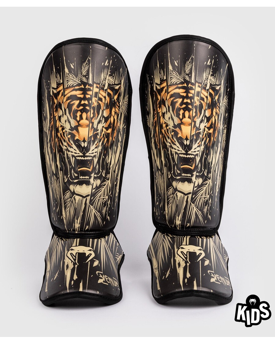 Venum Tiger Kids Shin Guards - Black/Neon Orang