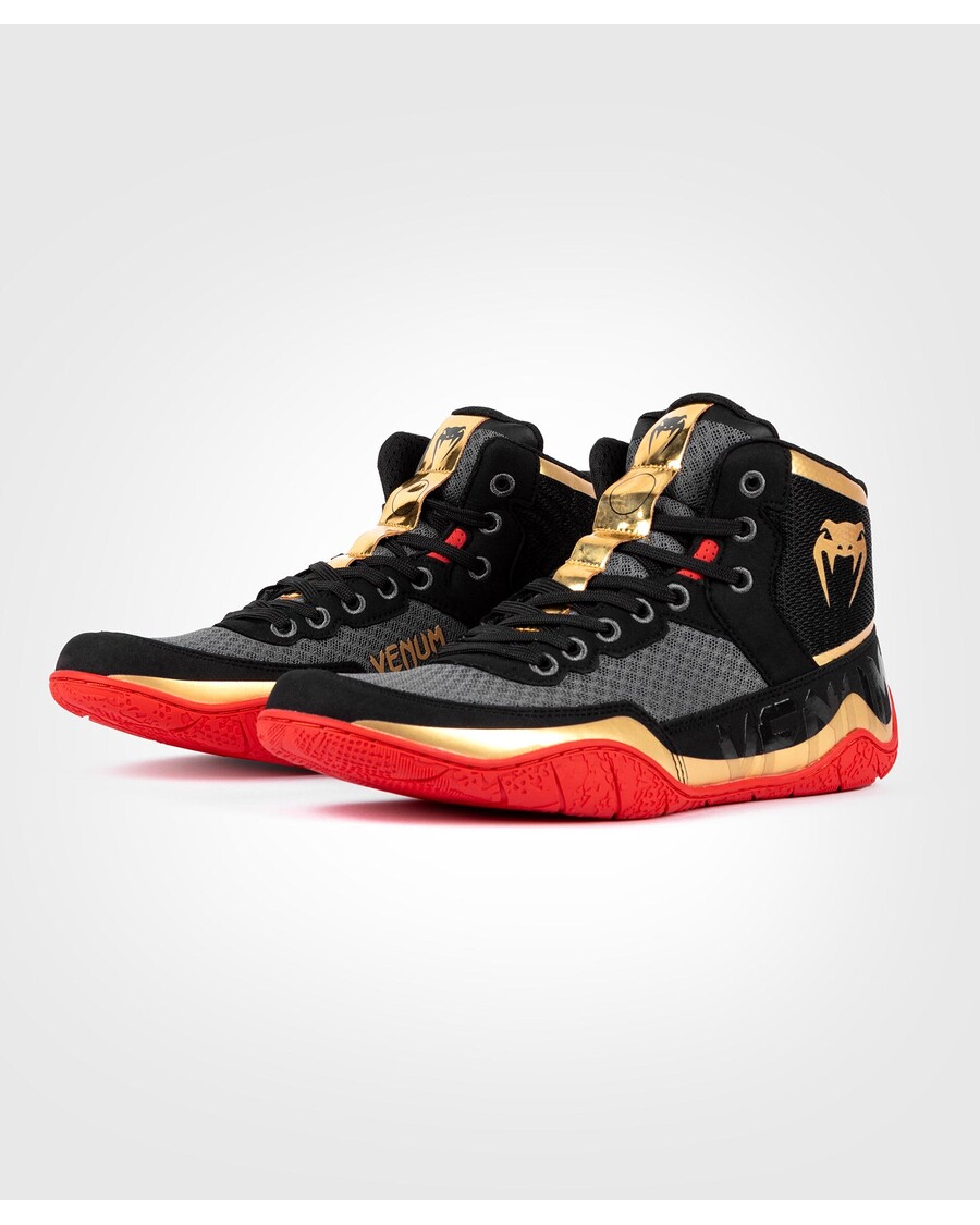 Venum Elite Wrestling Shoes - Black/Gold/Red