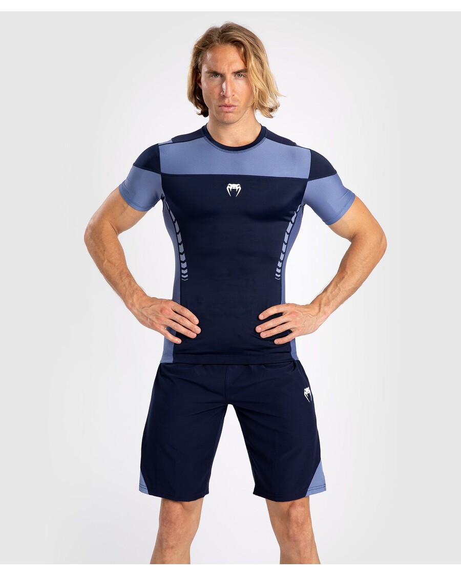 Venum Tempest Men's Short Sleeve Rashguard - Navy Blue/Blue