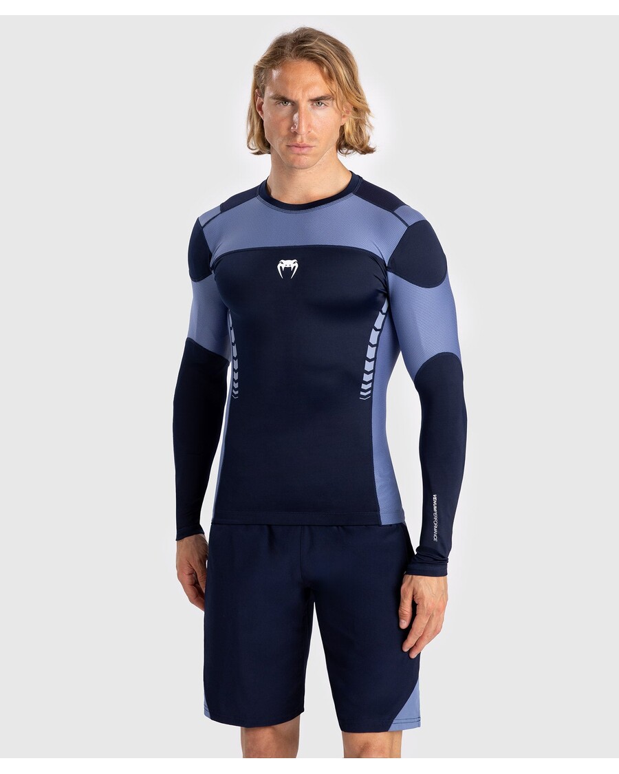 Venum Tempest Men's Long Sleeve Rashguard - Navy Blue/Blue