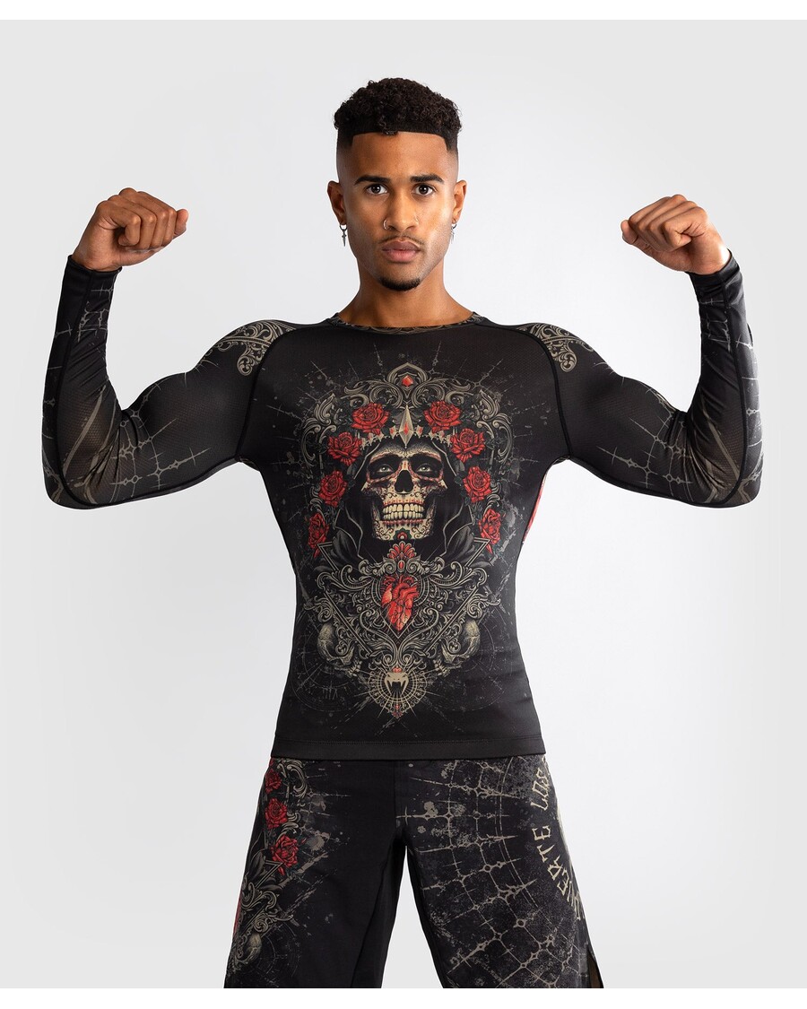 Venum Santa Muerte 5.0 Men’s Long Sleeve Rashguard - Deep Black/Gold