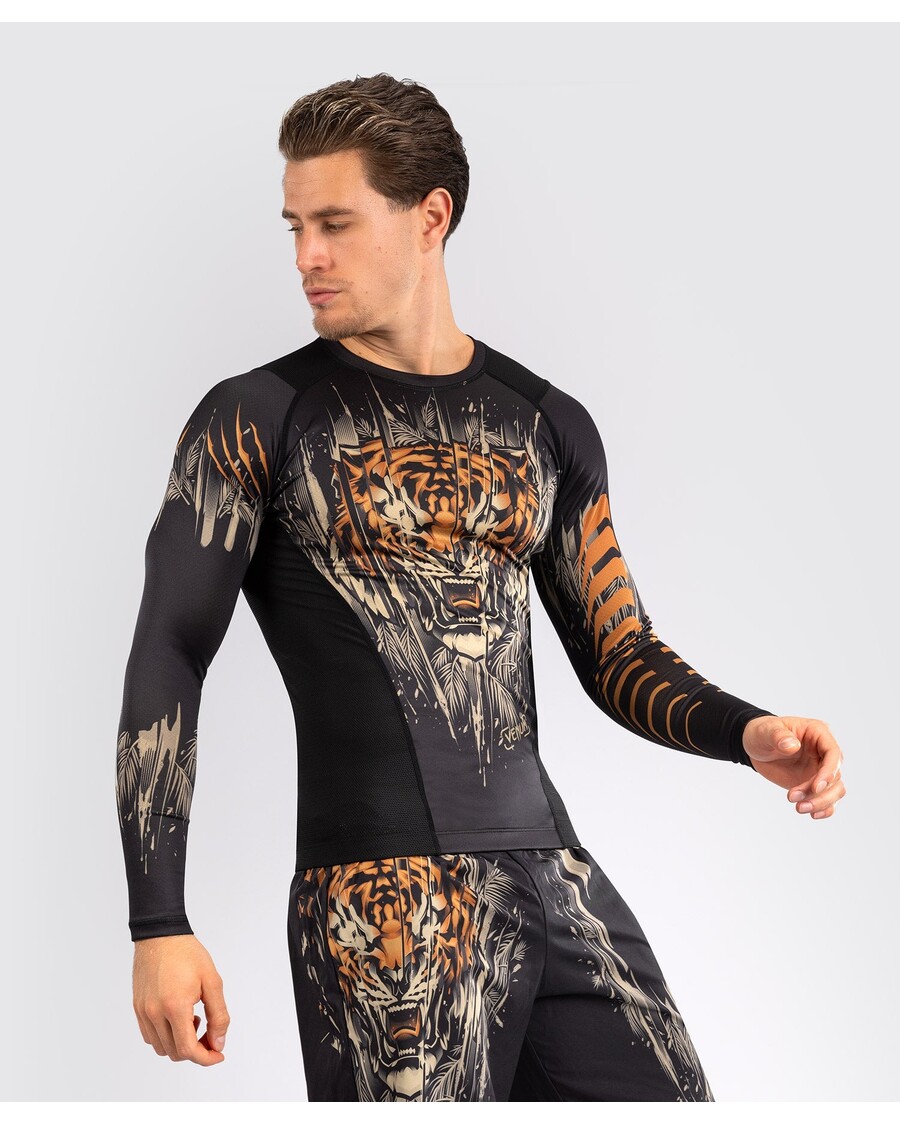 Venum Tiger Men's Long Sleeve Rashguard - Black/Neon Orange