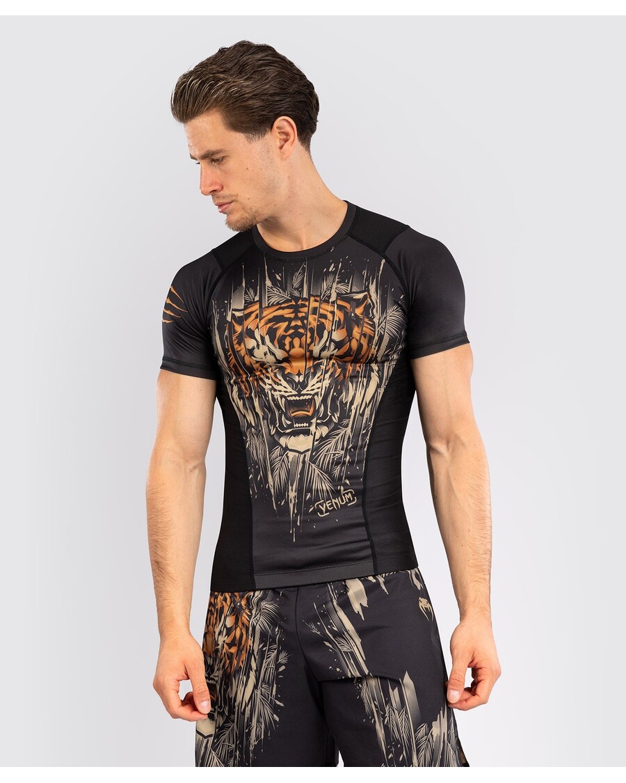 Venum Tiger Men's Short Sleeve Rashguard - Black/Neon Orange