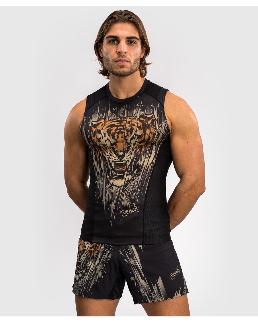 Venum Tiger Men's Sleeveless Rashguard - Black/Neon Orange