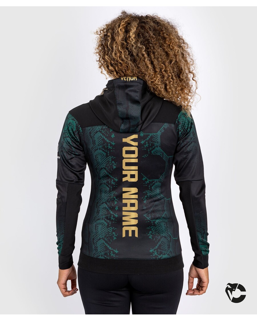 UFC Adrenaline by Venum Personalized Authentic Fight Night Women’s Walkout Hoodie  - Emerald Edition - Green/Black/Gold