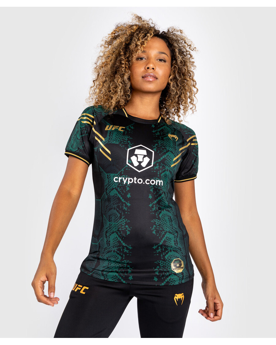 UFC Adrenaline by Venum Authentic Fight Night Women’s Walkout Jersey Green/Black/Gold - Emerald Edition